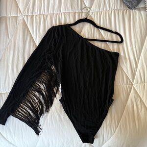 Amazon Black One-Shoulder Fringe Bodysuit